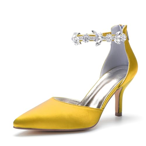 Miyoopark Damen Bequem Abend Schuhe Ankle Chains Hochzeits Pumps M648 Gelb EU 38.5 von Miyoopark