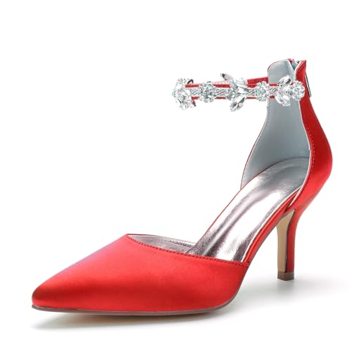 Miyoopark Damen Bequem Abend Schuhe Ankle Chains Hochzeits Pumps M648 Rot EU 37 von Miyoopark
