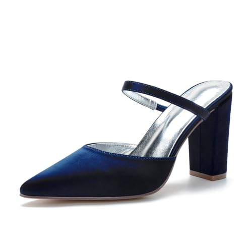 Miyoopark Damen Bequem Braut Schuhe Schlüpfen Abend Pantoletten M632 Dunkelblau EU 37.5 von Miyoopark