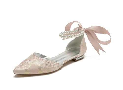Miyoopark Damen Bequem Hochzeits Flache mit Ketten Abend Pumps Schuhe M728 Pearls Chain Pink EU 42.5 von Miyoopark
