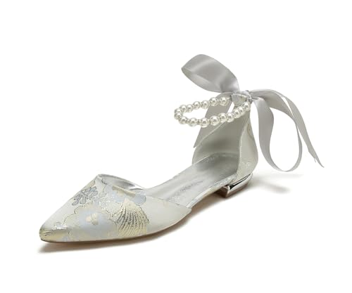 Miyoopark Damen Bequem Hochzeits Flache mit Ketten Abend Pumps Schuhe M728 Pearls Chain Silver EU 37 von Miyoopark