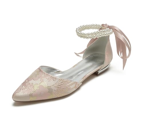 Miyoopark Damen Bequem Hochzeits Flache mit Ketten Abend Pumps Schuhe M730 Pearls Chain Pink EU 40.5 von Miyoopark