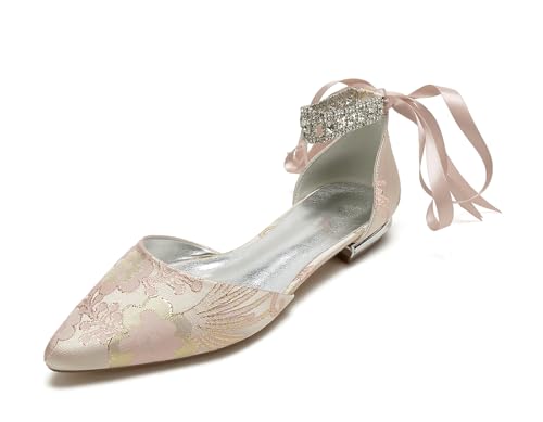 Miyoopark Damen Bequem Hochzeits Flache mit Ketten Abend Pumps Schuhe M731 Rhinestone Chains Pink EU 42.5 von Miyoopark
