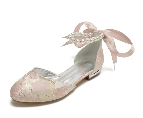 Miyoopark Damen Bequem Hochzeits Flache mit Ketten Abend Pumps Schuhe M733 Pearls Chain Pink EU 42.5 von Miyoopark