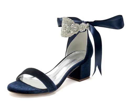 Miyoopark Damen Blockabsatz Hochzeits Sandalen Ketten Abend Schuhe M687 Dunkelblau EU 37.5 von Miyoopark