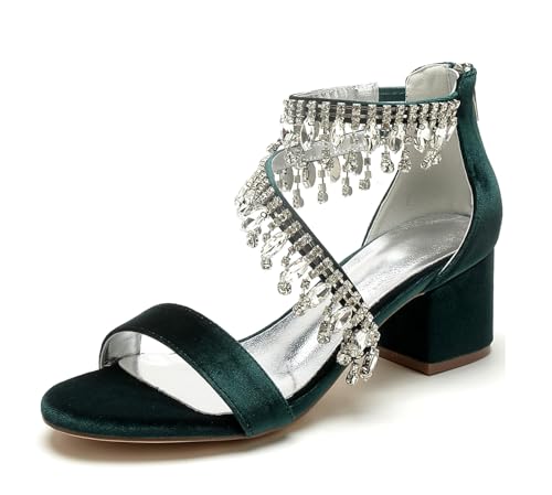 Miyoopark Damen Blockabsatz Hochzeits Sandalen Ketten Abend Schuhe M689 Grün EU 40.5 von Miyoopark