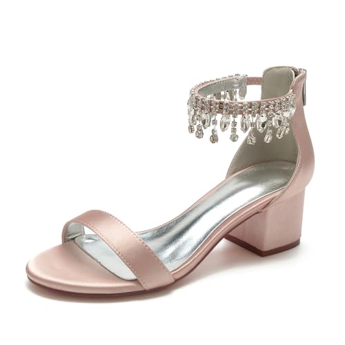 Miyoopark Damen Blockabsatz Hochzeits Schuhe Ankle Chains Prom Sandalen M652 Altrosa EU 40.5 von Miyoopark