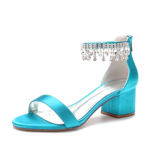Miyoopark Damen Blockabsatz Hochzeits Schuhe Ankle Chains Prom Sandalen M652 Blau Grun EU 42 von Miyoopark