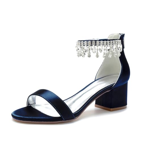 Miyoopark Damen Blockabsatz Hochzeits Schuhe Ankle Chains Prom Sandalen M652 Dunkelblau EU 43 von Miyoopark