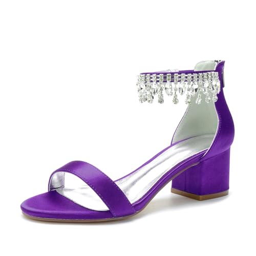 Miyoopark Damen Blockabsatz Hochzeits Schuhe Ankle Chains Prom Sandalen M652 Dunkelviolett EU 43 von Miyoopark