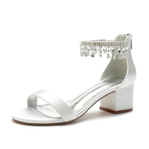 Miyoopark Damen Blockabsatz Hochzeits Schuhe Ankle Chains Prom Sandalen M652 Elfenbein EU 40 von Miyoopark