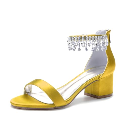 Miyoopark Damen Blockabsatz Hochzeits Schuhe Ankle Chains Prom Sandalen M652 Gelb EU 43 von Miyoopark