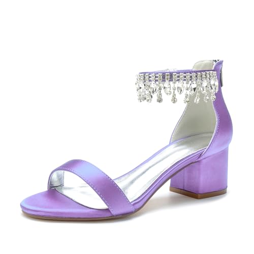 Miyoopark Damen Blockabsatz Hochzeits Schuhe Ankle Chains Prom Sandalen M652 Hellviolett EU 39 von Miyoopark