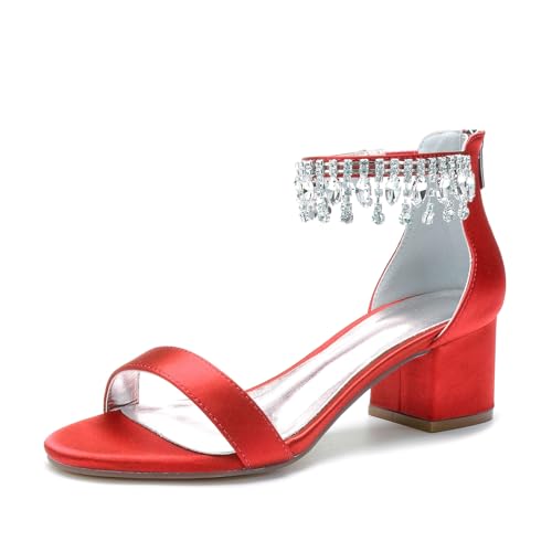 Miyoopark Damen Blockabsatz Hochzeits Schuhe Ankle Chains Prom Sandalen M652 Rot EU 38 von Miyoopark