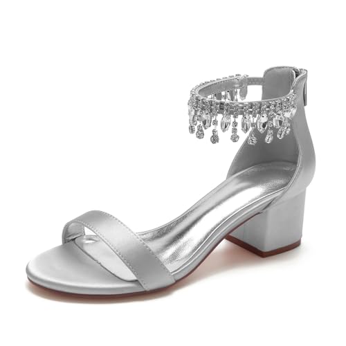 Miyoopark Damen Blockabsatz Hochzeits Schuhe Ankle Chains Prom Sandalen M652 Silber EU 39.5 von Miyoopark