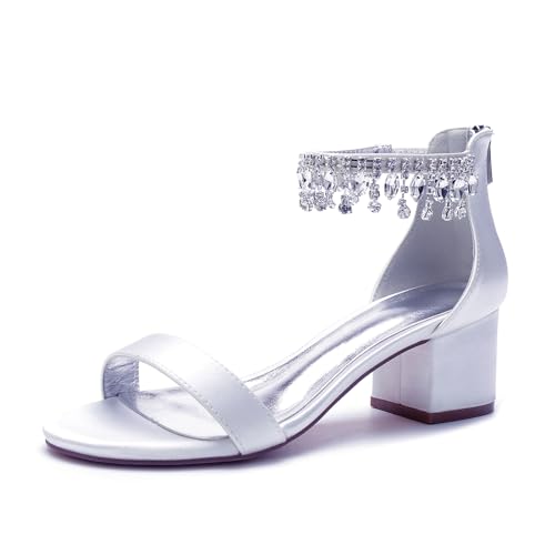 Miyoopark Damen Blockabsatz Hochzeits Schuhe Ankle Chains Prom Sandalen M652 Weiß EU 38.5 von Miyoopark