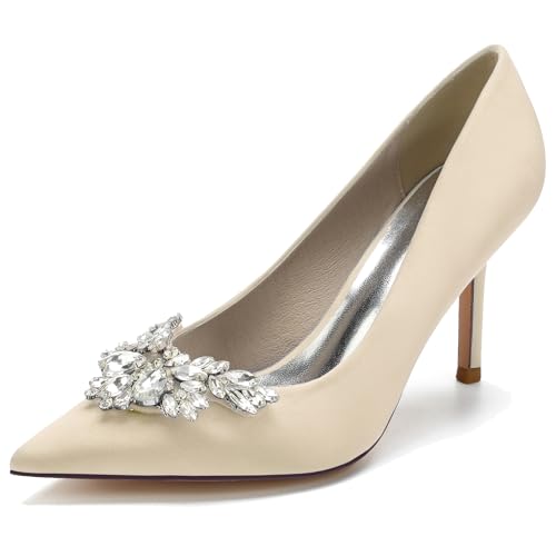 Miyoopark Damen Blockabsatz Hochzeits Schuhe mit Schleifen Abend Pumps J003 Champagner 3.4" Absatz EU 39 von Miyoopark