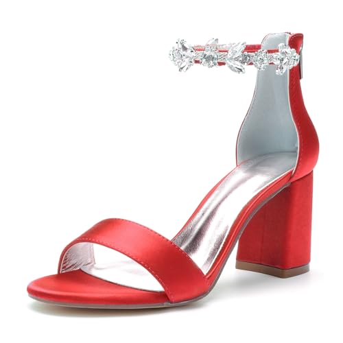 Miyoopark Damen Elegant Abend Schuhe mit Strass Brautschuhe Prom Sandalen M668 Rot EU 36.5 von Miyoopark