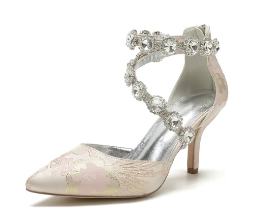 Miyoopark Damen Elegant Hochzeit Schuhe mit Schleif Abend Pumps M711 Rhinestone Chains Pink EU 41 von Miyoopark