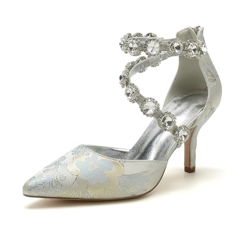 Miyoopark Damen Elegant Hochzeit Schuhe mit Schleif Abend Pumps M711 Rhinestone Chains Silber EU 37 von Miyoopark