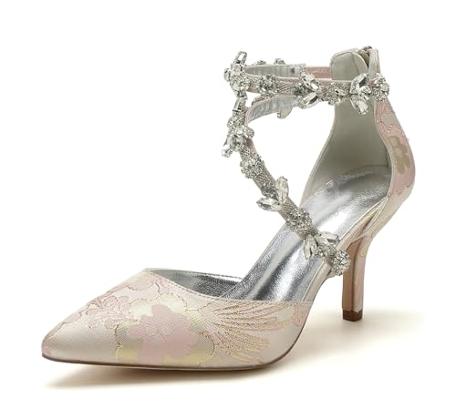 Miyoopark Damen Elegant Hochzeit Schuhe mit Schleif Abend Pumps M712 Rhinestone Chains Pink EU 42.5 von Miyoopark