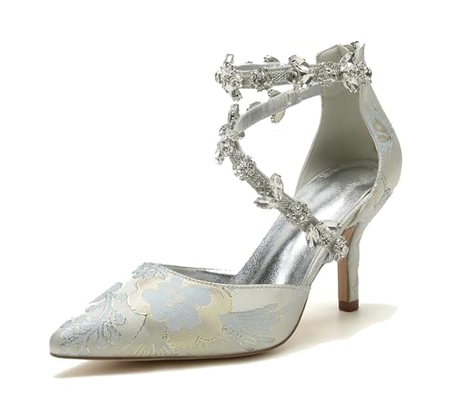 Miyoopark Damen Elegant Hochzeit Schuhe mit Schleif Abend Pumps M712 Rhinestone Chains Silber EU 41 von Miyoopark