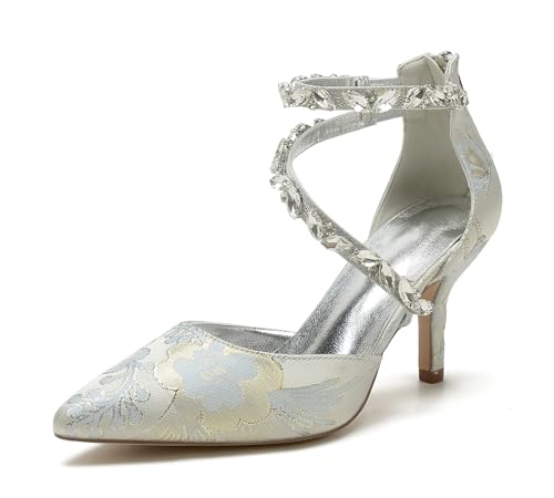 Miyoopark Damen Elegant Hochzeit Schuhe mit Schleif Abend Pumps M713 Rhinestone Chains Silber EU 40 von Miyoopark