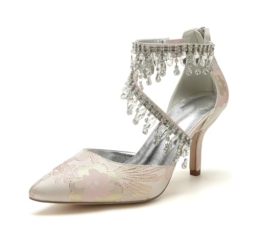 Miyoopark Damen Elegant Hochzeit Schuhe mit Schleif Abend Pumps M714 Rhinestone Tassel Pink EU 42 von Miyoopark