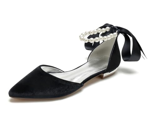 Miyoopark Damen Elegant Hochzeits Flache Schuhe mit Ketten Abend Pumps M697 Pearls Chain Black EU 38 von Miyoopark