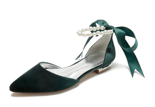 Miyoopark Damen Elegant Hochzeits Flache Schuhe mit Ketten Abend Pumps M697 Pearls Chain Green EU 37.5 von Miyoopark