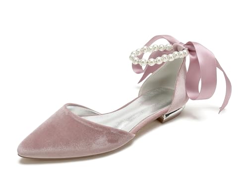 Miyoopark Damen Elegant Hochzeits Flache Schuhe mit Ketten Abend Pumps M697 Pearls Chain Pink EU 40 von Miyoopark