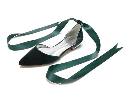 Miyoopark Damen Elegant Hochzeits Flache Schuhe mit Ketten Abend Pumps M698 Ribbon Green EU 39.5 von Miyoopark