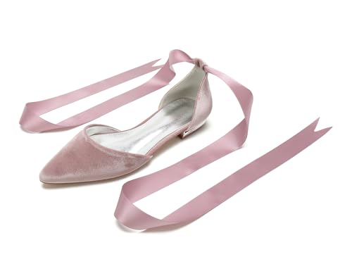 Miyoopark Damen Elegant Hochzeits Flache Schuhe mit Ketten Abend Pumps M698 Ribbon Pink EU 37.5 von Miyoopark