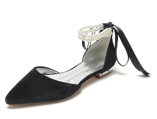 Miyoopark Damen Elegant Hochzeits Flache Schuhe mit Ketten Abend Pumps M699 Pearls Chain Black EU 38.5 von Miyoopark