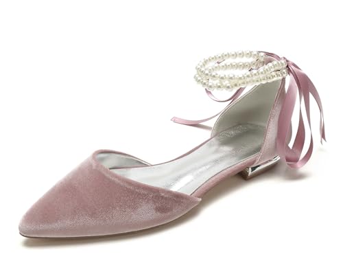 Miyoopark Damen Elegant Hochzeits Flache Schuhe mit Ketten Abend Pumps M699 Pearls Chain Pink EU 36.5 von Miyoopark