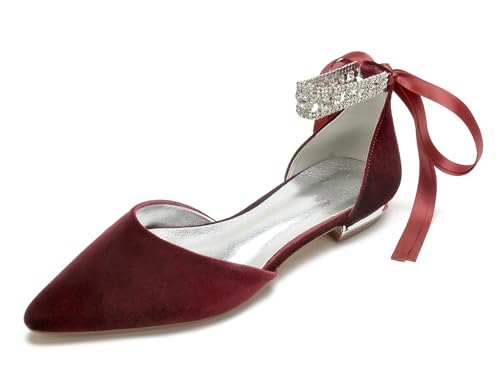 Miyoopark Damen Elegant Hochzeits Flache Schuhe mit Ketten Abend Pumps M700 Rhinestone Chains Burgundy EU 41 von Miyoopark