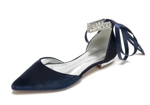 Miyoopark Damen Elegant Hochzeits Flache Schuhe mit Ketten Abend Pumps M700 Rhinestone Chains Dark Blue EU 38 von Miyoopark