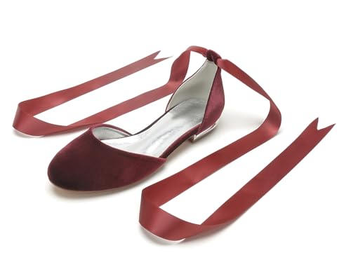 Miyoopark Damen Elegant Hochzeits Flache Schuhe mit Ketten Abend Pumps M702 Round Toe Burgundy EU 37 von Miyoopark