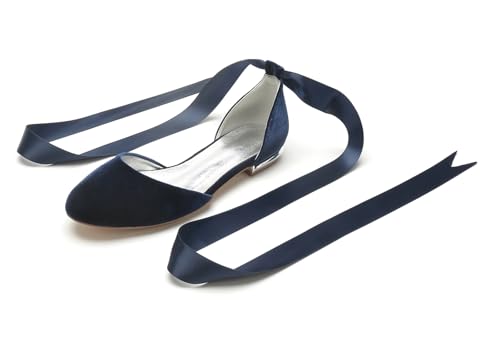 Miyoopark Damen Elegant Hochzeits Flache Schuhe mit Ketten Abend Pumps M702 Round Toe Dark Blue EU 40.5 von Miyoopark