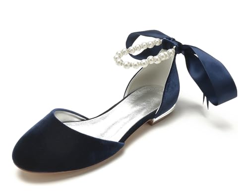 Miyoopark Damen Elegant Hochzeits Flache Schuhe mit Ketten Abend Pumps M703 Round Toe Dark Blue EU 40 von Miyoopark