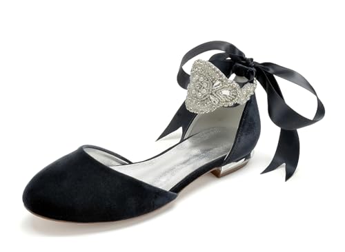 Miyoopark Damen Elegant Hochzeits Flache Schuhe mit Ketten Abend Pumps M704 Round Toe Black EU 38.5 von Miyoopark