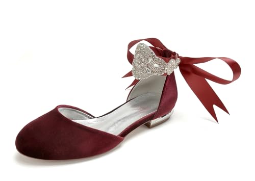 Miyoopark Damen Elegant Hochzeits Flache Schuhe mit Ketten Abend Pumps M704 Round Toe Burgundy EU 37 von Miyoopark