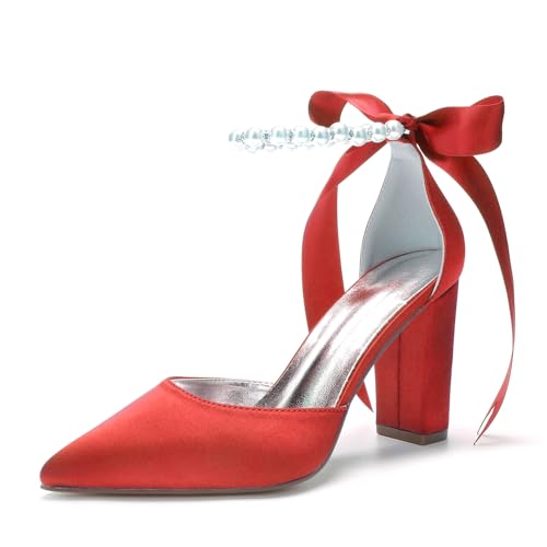 Miyoopark Damen Fashion Hochzeits Schuhe Blockabsatz Abend Pumps M640 Rot EU 38 von Miyoopark