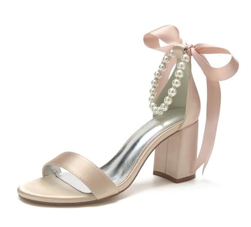 Miyoopark Damen Hochzeits Absatz Schuhe Bequem Abend Sandalen mit Schleif M664 Champagner EU 36 von Miyoopark