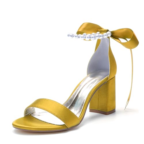 Miyoopark Damen Hochzeits Absatz Schuhe Bequem Abend Sandalen mit Schleif M664 Gelb EU 35.5 von Miyoopark