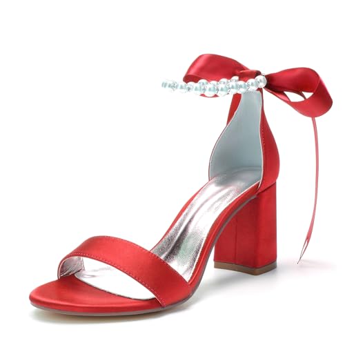 Miyoopark Damen Hochzeits Absatz Schuhe Bequem Abend Sandalen mit Schleif M664 Rot EU 39 von Miyoopark