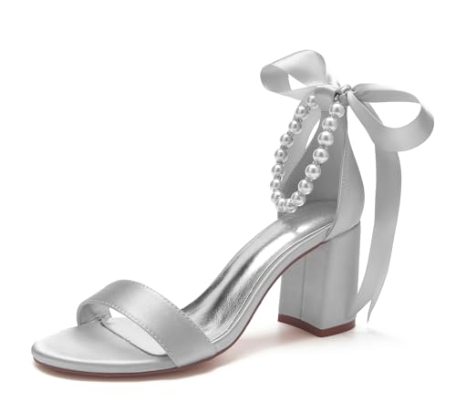 Miyoopark Damen Hochzeits Absatz Schuhe Bequem Abend Sandalen mit Schleif M664 Silber EU 36.5 von Miyoopark