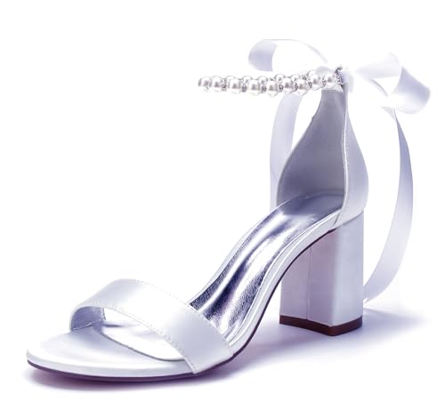 Miyoopark Damen Hochzeits Absatz Schuhe Bequem Abend Sandalen mit Schleif M664 Weiß EU 40.5 von Miyoopark