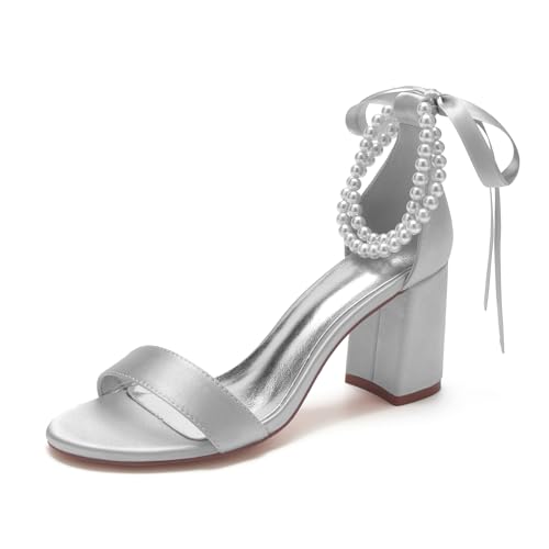 Miyoopark Damen Hochzeits Absatz Schuhe Bequem Abend Sandalen mit Schleif M665 Silber EU 36.5 von Miyoopark