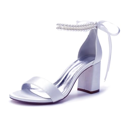 Miyoopark Damen Hochzeits Absatz Schuhe Bequem Abend Sandalen mit Schleif M665 Weiß EU 40.5 von Miyoopark
